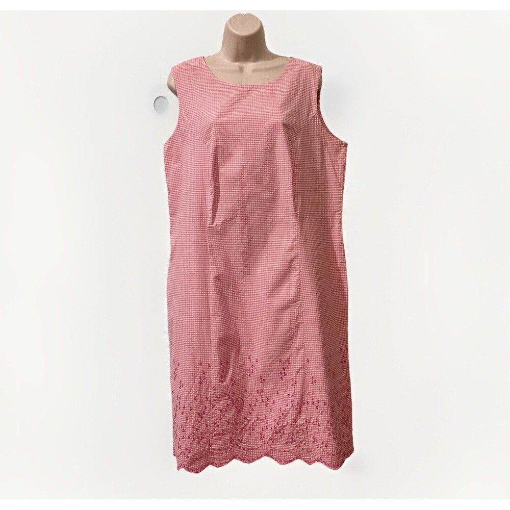 VTG JG Hook Gingham Floral Embroidered Sheath Dress Womens 16 Pink Cottage Farm